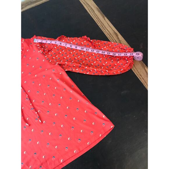 Anthropologie Maeve Women's Jacquin Red Peasant Tie Neck Ruffle Blouse - Medium - Picture 5 of 11